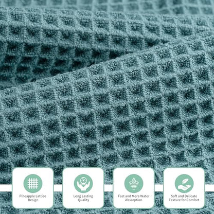 MICROFI New Microfiber Waffle Bath Towels, 3 Pieces, Oversized, Soft, Absorbent, Fast Drying, Lint Free, Includes Bath, Face and Hand Towels 430 GSM - color: Green