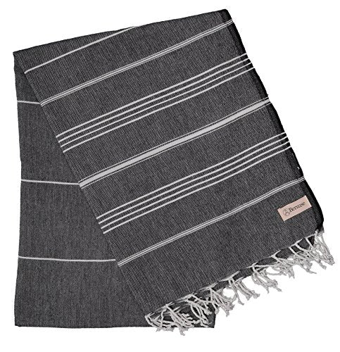 Bersuse Towels Anatolia XL Beach Blanket Throw Blanket Turkish Towel 100% Cotton Extra-Large Quick-Dry Lightweight Premium Peshtemal Towel - 61x82 Inches, Black - color: Black