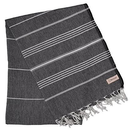 Bersuse Towels Anatolia XL Beach Blanket Throw Blanket Turkish Towel 100% Cotton Extra-Large Quick-Dry Lightweight Premium Peshtemal Towel - 61x82 Inches, Black - color: Black