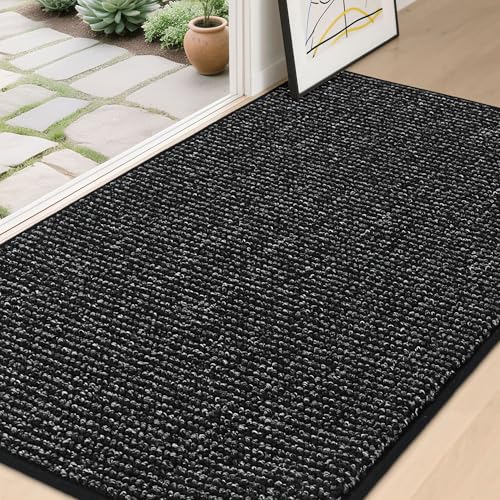 BEQHAUSE Dirt Trapper Door Mat 36" x 60", Non-Slip Washable Doormats, Black | Entrance Mat Dirt Resistant and Absorbent Welcome Mat, Low Profile Floor Mats for Front Back Door and Entryway - color: Black, size: 36" X 60" (Rectangular)