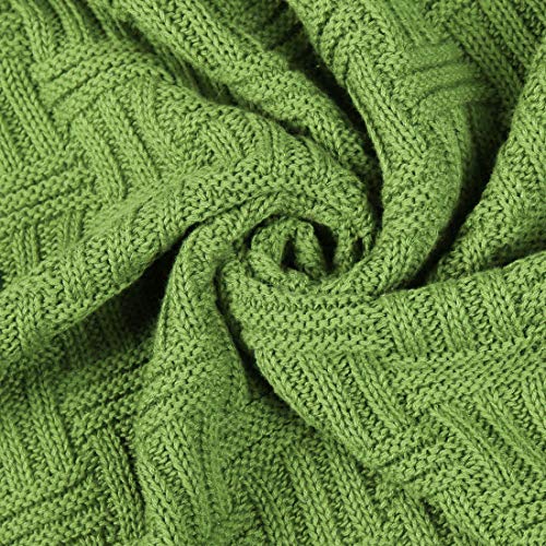 uxcell 100% Cotton Knit Throw Blanket, Cable Decors Yellow-Green 47x70 - color: Yellow-green