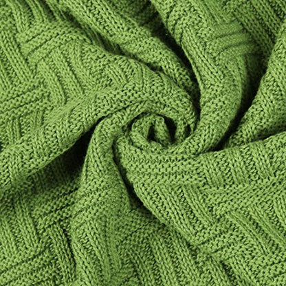uxcell 100% Cotton Knit Throw Blanket, Cable Decors Yellow-Green 47x70 - color: Yellow-green