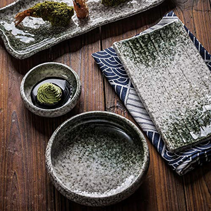 Uaral Salad Plate Appetizer Plate Stoneware Serving Dishes,Japanese Dish Set of 4,5.5 inch 14 oz (Emerald Green) - color: Green