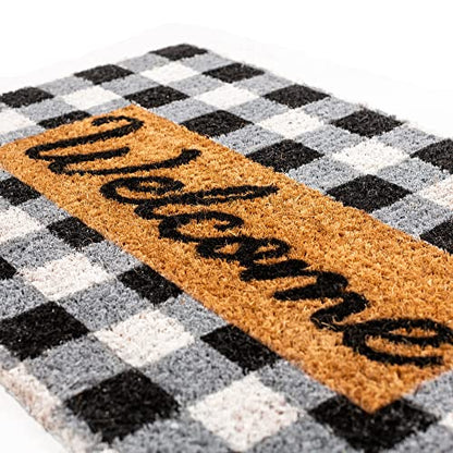 NINAMAR Buffalo Plaid Welcome Door Mat - Natural Coir - 29.5 x 17.5 inch