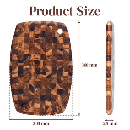 Teak Wood Oval End Grain Cutting Board 12" x 8" x 0.8", Small Solid Wood Kitchen Cutting Board for Fruit & Cheese Prep, Decorative Serving Board with Hanging Hole by New M Way