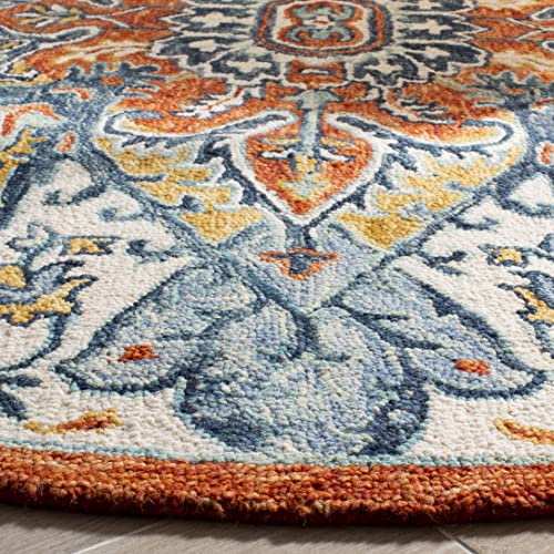 SAFAVIEH Aspen Collection 5' Round Blue/Rust APN312A Handmade Boho Premium Wool Entryway Foyer Living Room Bedroom Kitchen Area Rug - size: 5' (Round)