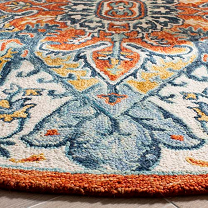 SAFAVIEH Aspen Collection 5' Round Blue/Rust APN312A Handmade Boho Premium Wool Entryway Foyer Living Room Bedroom Kitchen Area Rug - size: 5' (Round)