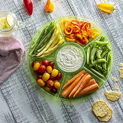 Plasticpro 6 Sectional Round Plastic Serving Tray/Platter (4, Green) - color: Green
