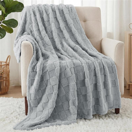 Utopia Bedding Plush Checkered Fleece Blanket Cool Grey Throw (50x60 Inch) | Soft, Cozy, Couch, Bed, Home Decor, Travel Friendly, Throws, Gift for Women and Men - color: Cool Grey, size: Throw