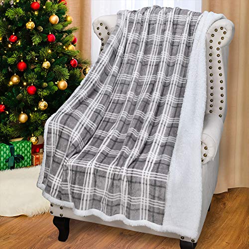 Catalonia Plaid Sherpa Throw Blanket, Holiday Throws for Couch Sofa Cabin Decro, Christmas Valentine's Day Gift, Buffalo Grey - color: Plaid Grey
