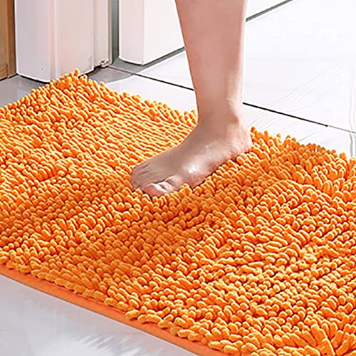 Chenille Bathroom Rugs Mat 24 x 17, Extra Soft Non Slip Water Absorbent Bath Rug, Quick Dry Machine Washable Shaggy Shower Mat, Bath Mat for Bathroom Floor, Home Decor Accessories - color: Orange, size: 1'8" x 2'8" (Rectangular)