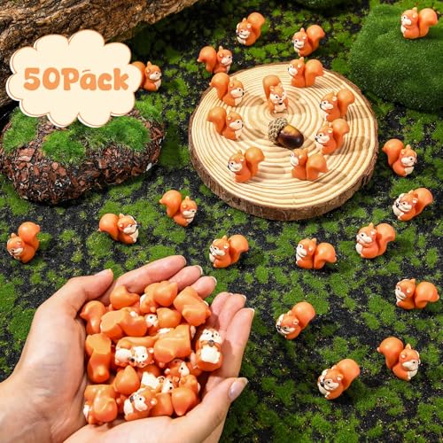 Threehoney 50 Pcs Mini Resin Animal Miniature Figurines Bulk Adorable Garden Accessories for Christmas Gifts Micro Landscape Ornaments Home Decor Bookcase Living Room Scenes Kit (Squirrel Style) - style: Squirrel Style
