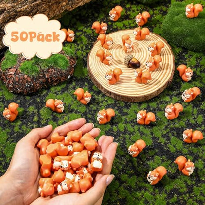Threehoney 50 Pcs Mini Resin Animal Miniature Figurines Bulk Adorable Garden Accessories for Christmas Gifts Micro Landscape Ornaments Home Decor Bookcase Living Room Scenes Kit (Squirrel Style) - style: Squirrel Style