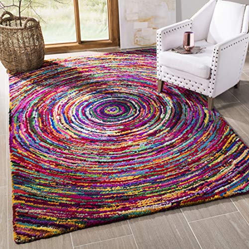 SAFAVIEH Nantucket Collection Accent Rug - 4' x 6', Multi, Handmade Boho Abstract Circle Cotton, Ideal for High Traffic Areas in Entryway, Living Room, Bedroom (NAN315A) - size: 4' x 6' (Rectangular)