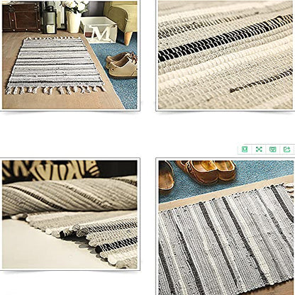 Poowe Cotton Handmade Reversible Chindi Rag Rugs,Multi Color Hand Woven Striped Area Bath Rug Mat Carpet with Tassels Machine Washable,for Laundry Room Kitchen Livingroom Hallway Entryway 20" x 31.5" - color: Hot Pink