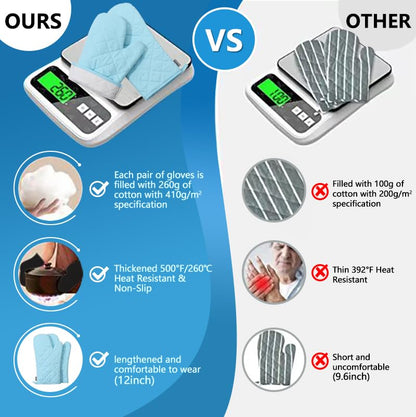 Oven Mitts and Pot Holders 4 pcs Set,High Heat Resistant 500 Degree Extra Thicken Long Kitchen Cotton Oven Glove for Cooking (12 Inch,Light Blue) - color: Cotton-light Blue