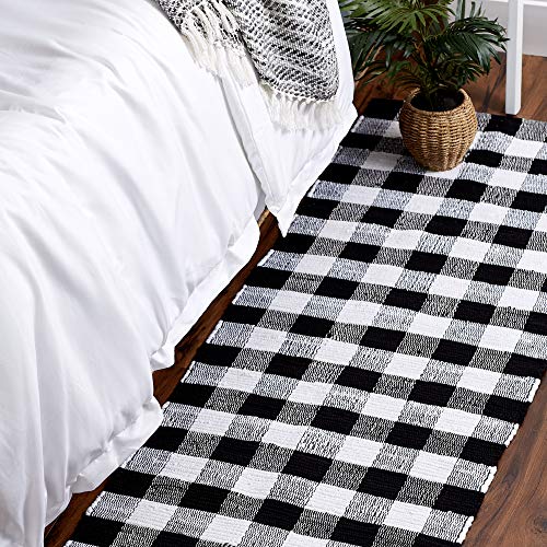 DII Buffalo Check Rug Collection, Hand Dyed Reversible Chindi Rug, Runner 2'3"x6', Black - color: Black, size: 6" x 2" (Rectangular)