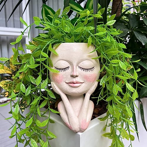Face Planter Pot for Succulents, White Head Plant Pot with Drainage Hole | Funny Face Planter with Drainage Hole, Weather-resistant Resin Pots, Indoor Outdoor Ornament Garden Decor - color: Cute Planters Pots