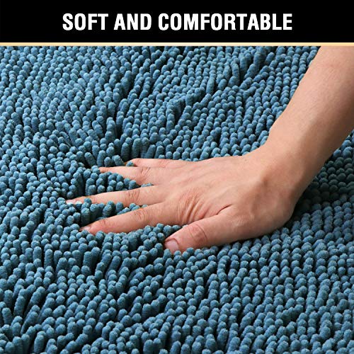 H.VERSAILTEX Bathroom Rugs Luxury Chenille 2 Piece Mats, Soft Plush 32''x20'' Bath Rug + 20''x20'' Toilet Mat Microfiber Shaggy Carpet, Super Absorbent mats, Machine Washable (Dark Teal) - color: Dark Teal, size: 20" x 32" Plus 20" x 20"