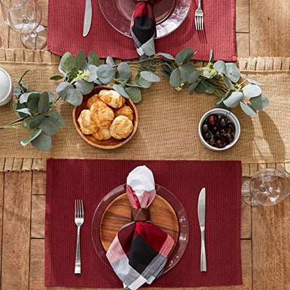 DII Basic Everyday Ribbed Tabletop 100% Cotton, Placemat Set, 13x19, Wine, 6 Piece - color: Wine, size: 13x19"