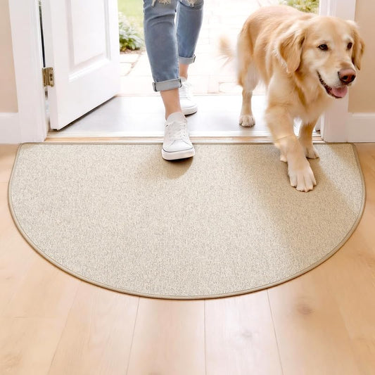Door Mat 30" x 17", Half Circle Non Slip Washable Entry Rug, Low Profile Absorbent Doormat for Front Door, Back Door, Entryway, Kitchen – Soft Semicircle Indoor Floor Mat, Khaki - color: Khaki, size: 1'5" x 2'6" (Semicircular)