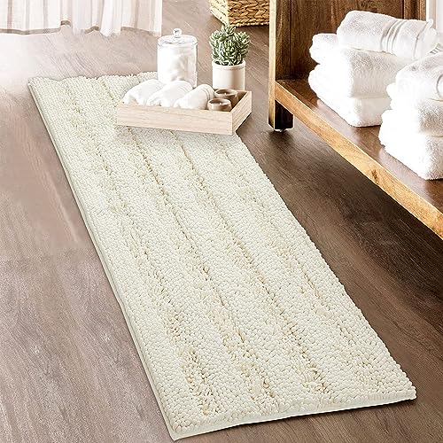 KGORGE Bath Mat for Bathroom - White Super Soft Shower Rug Non-Slip Washable Absorbent Quick Drying Chenile Bathtub Floor Carpet, Cream, 70" x 24", 1 Piece - color: Cream, size: 2' x 5'10" (Rectangular)