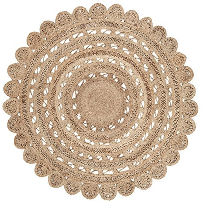 SAFAVIEH Natural Fiber Collection Area Rug - 6' Round, Natural, Handmade Boho Charm Braided Jute, Ideal for High Traffic Areas in Living Room, Bedroom (NF805B) - size: 6' (Round)