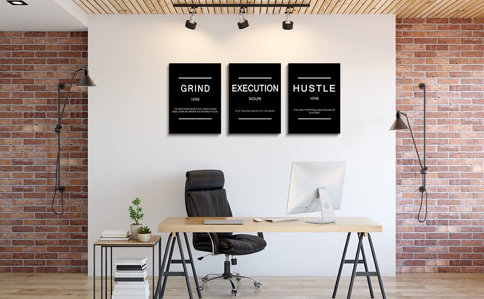 Framed Canvas Wall Art Success Quote, Office Wall Art, Black Large Poster, Positive Motivational Set of 3 Prints, Execute Failure Definition, Inspirational Print (B-3pcs,20x30inchx3pcs) - color: B-3pcs, size: 20x30inchx3pcs