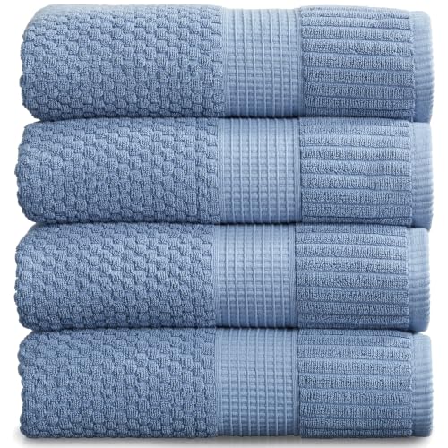 4 Pack 100% Cotton Bath Towels | Blue Towels | Oeko‑TEX Standard 100 | Soft & Absorbent, Quick‑Dry | Trinity Collection - Blue Shadow - color: Blue Shadow, size: Bath Towels (4 Pack)