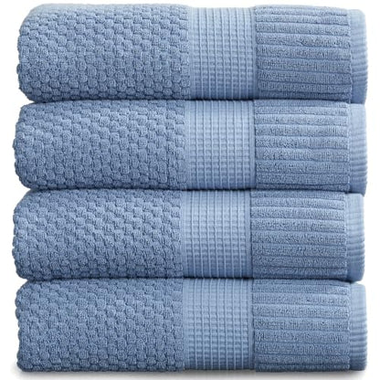 4 Pack 100% Cotton Bath Towels | Blue Towels | Oeko‑TEX Standard 100 | Soft & Absorbent, Quick‑Dry | Trinity Collection - Blue Shadow - color: Blue Shadow, size: Bath Towels (4 Pack)