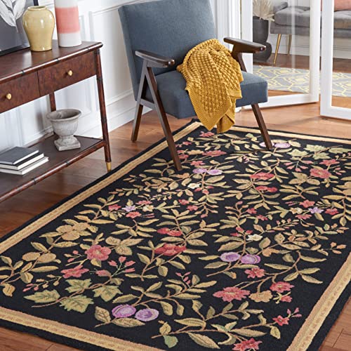 SAFAVIEH Chelsea Collection Accent Rug - 3'9" x 5'9", Black, Hand-Hooked French Country Wool, Ideal for High Traffic Areas in Entryway, Living Room, Bedroom (HK210B) - color: Black, size: 3'9" x 5'9" (Rectangular)