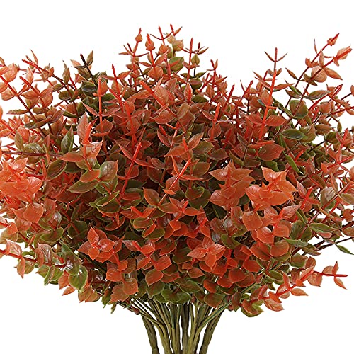 RECUTMS 8 Bundles Artificial Fall Mums Flowers No Fade Faux Autumn Plants | Fall Eucalyptus Decor Fake Outdoor Greenery Decorations for Thanksgiving Christmas Wedding Party Home Garden Fireplace Décor - color: Fall Eucalyptus, size: 8 Pcs