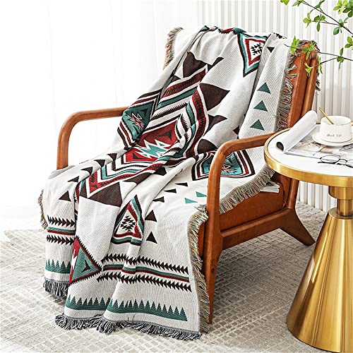 Homesy Aztec Throw Blanket Native Southwestern Bed Blankets 51"x63" White | Southwest Decor,Boho Style,Sofa Couch Chair Cover,Outdoor Beach Car Tent Travel Camping Use,Tapestry,Reversible and Tassel - color: White, size: 51"x63"