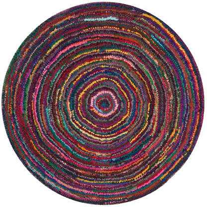 SAFAVIEH Nantucket Collection Area Rug - 4' Round, Multi, Handmade Boho Abstract Circle Cotton, Ideal for High Traffic Areas in Living Room, Bedroom (NAN315A) - size: 4' (Round)