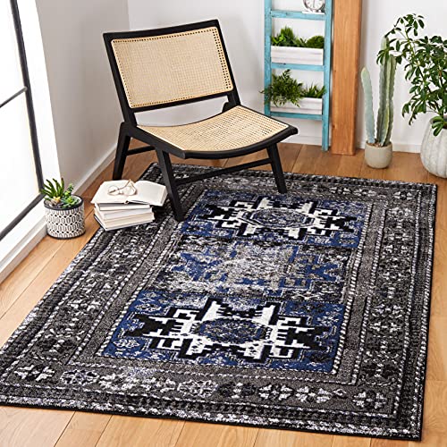 SAFAVIEH Vintage Hamadan Collection Accent Rug - 4' x 6', Grey & Blue, Oriental Persian Design, Non-Shedding & Easy Care, Ideal for High Traffic Areas in Entryway, Living Room, Bedroom (VTH213F) - color: Grey/Blue, size: 4' x 6' (Rectangular)