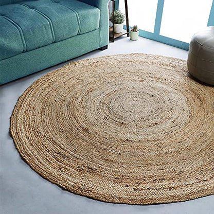 Hausattire Jute Braided Round Rug, Natural, 6 ft | 100% natural jute, hand woven, reversible, boho farmhouse style, entryway/kitchen/living room use - color: Natural, size: 6' Round