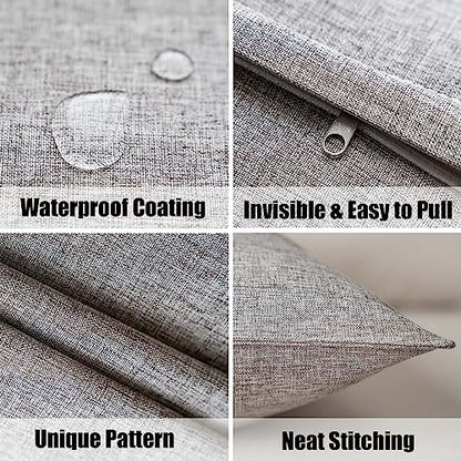 NiNi ALL Outdoor Waterproof Throw Pillow Covers Set of 2 Decorative Farmhouse Garden Pillowcase Solid Cushion Cases for Patio Tent Couch 18x18 inch Grey | Faux Linen Decorative Solid Throw Pillow Covers Farmhouse for Garden Furniture Tent Balcony Couch So