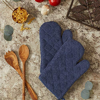 DII Basic Terry Collection 100% Cotton Quilted, Oven Mitt, French Blue, 2 Piece - color: French Blue, size: Oven Mitt