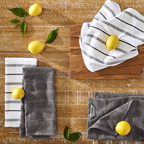 KitchenAid Albany Kitchen Towel 4-Pack Set, Charcoal Grey/White, 16"x26" - color: Charcoal Grey, size: 16"x26"