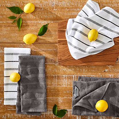 KitchenAid Albany Kitchen Towel 4-Pack Set, Charcoal Grey/White, 16"x26" - color: Charcoal Grey, size: 16"x26"