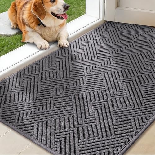 Dirt Trapper Door Mat 24" x 36", Non-Slip Washable Entrance Mat, Dirt Resistant and Absorbent Welcome Mat, Low Profile Floor Mat for Front/Back Door, Entryway, Grey - color: Dark Gray, size: 24"x36" (Rectangular)