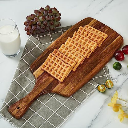 Acacia Wood Cutting Board and Cheese Board with Handle for Braed, Chopping Board, Meat, Fruits and Charcuterie - Decorative Wooden Serving Board for Kitchen, 17x7 Inch - size: 16.9"L x 7"W