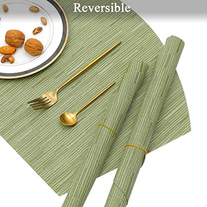 SHACOS Large Size Wedge Shape Placemats with Centerpiece Round Mat Set of 5 Round Table Place Mats Washable Dining Table Placemats Reversible, Green - color: Green