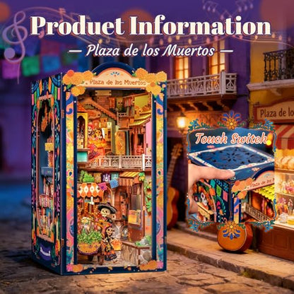 Book Nook Kit for Adults - Día De Muertos | DIY Miniature House Bookshelf 3D Wooden Puzzles Decorative Bookends Gifts for Women (Plaza de Los Muertos) - style: Plaza de Los Muertos