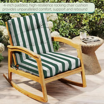 Outdoor Chair Cushions 42x21x4 Inch Set of 2, Dark Green Stripe | Patio Cushions for Dining Rocking Chairs, High Back Soft Seat Pad with Ties, Waterproof Fade Resistant, Indoor Outside Use - color: Dark Green White Stripes