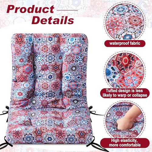 Hoteam 4 Set Outdoor Patio Chair Cushions 20 x 42 in Deep Seat Waterproof Patio Cushions Set for Furniture Replacement Removable Seat and Back (Moroccan Style) - style: Moroccan Style