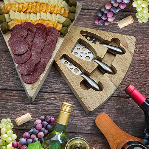 Rubber Wood Cheese Board Set - Charcuterie Platter with Cutlery Set - Perfect for Birthday, Housewarming & Wedding Gifts, Can Be Used in Sets Forming a Center Piece