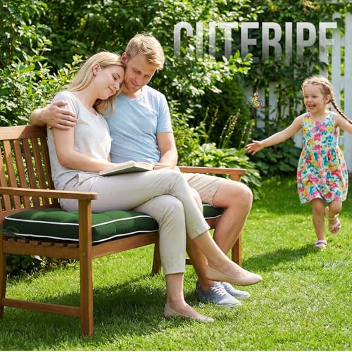 Waterproof Bench Cushion for Outdoor Furniture, 42 x 16 Inch, Fade-Resistant Patio Bench Cushion with Durable Ties for Porch Swing Kitchen & Dining (Green)