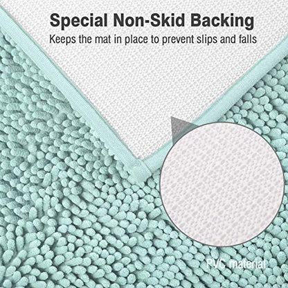 Standard 24"x21" U-Shaped Non-Slip Shaggy Chenille Toilet Contour Bathroom Rug with Water Absorbent, Spa Blue - color: Spa Blue, size: 24" x 21" (U-Shaped)