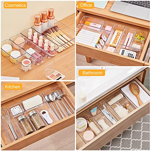 SMARTAKE 28 Piece Drawer Organizers with Non-Slip Silicone Pads, 4-Size | Clear Desk Bathroom Drawer Organizer Trays Storage Tray for Makeup, Jewelry, Utensils in Bedroom Dresser, Office and Kitchen - size: 28 PCS